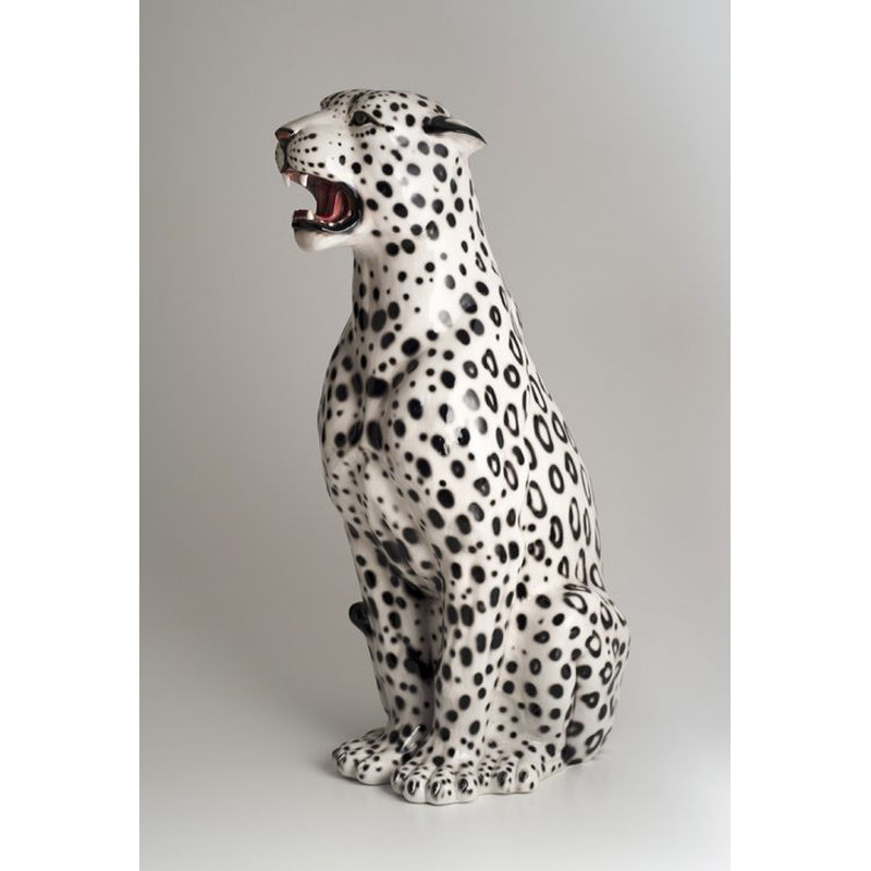 STATUE LEOPARDO BIANCO E NERO IN CERAMICA CM. 100 -ANIMALI-